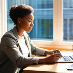 자산 관리로 자신감 얻기 - **Prompt:** "A person of diverse ethnicity, aged 30s-40s, sits at a clean, well-lit desk in a modern...