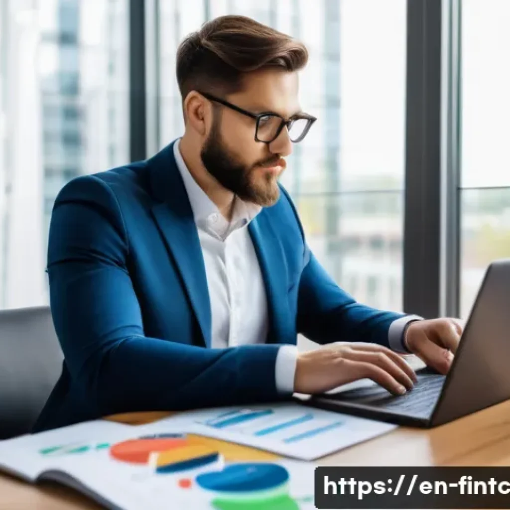 금융 전략 수립의 기본 원칙 - A modern home office scene showing a young professional thoughtfully analyzing a colorful financial ...